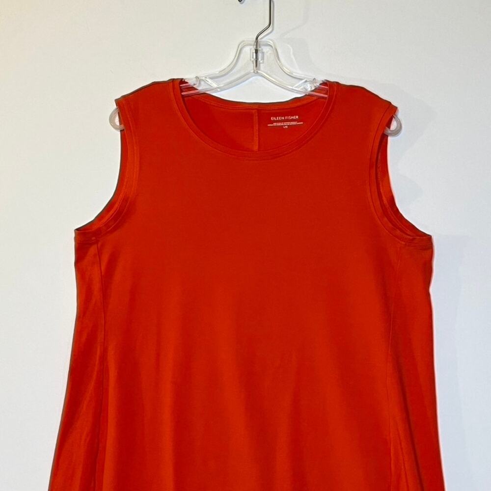 Eileen Fisher Scoopneck Knee Length Dress Sleeveless Jersey Knit Orange Large - Picture 2 of 6